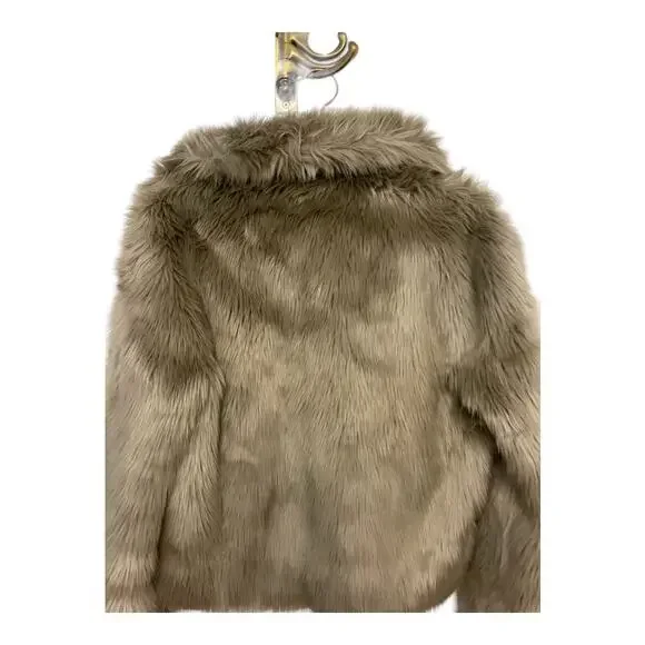 Revolve Ena Pelly Willow Faux Fur Cropped Jacket Zip Up Long Sleeve Taupe Size 2